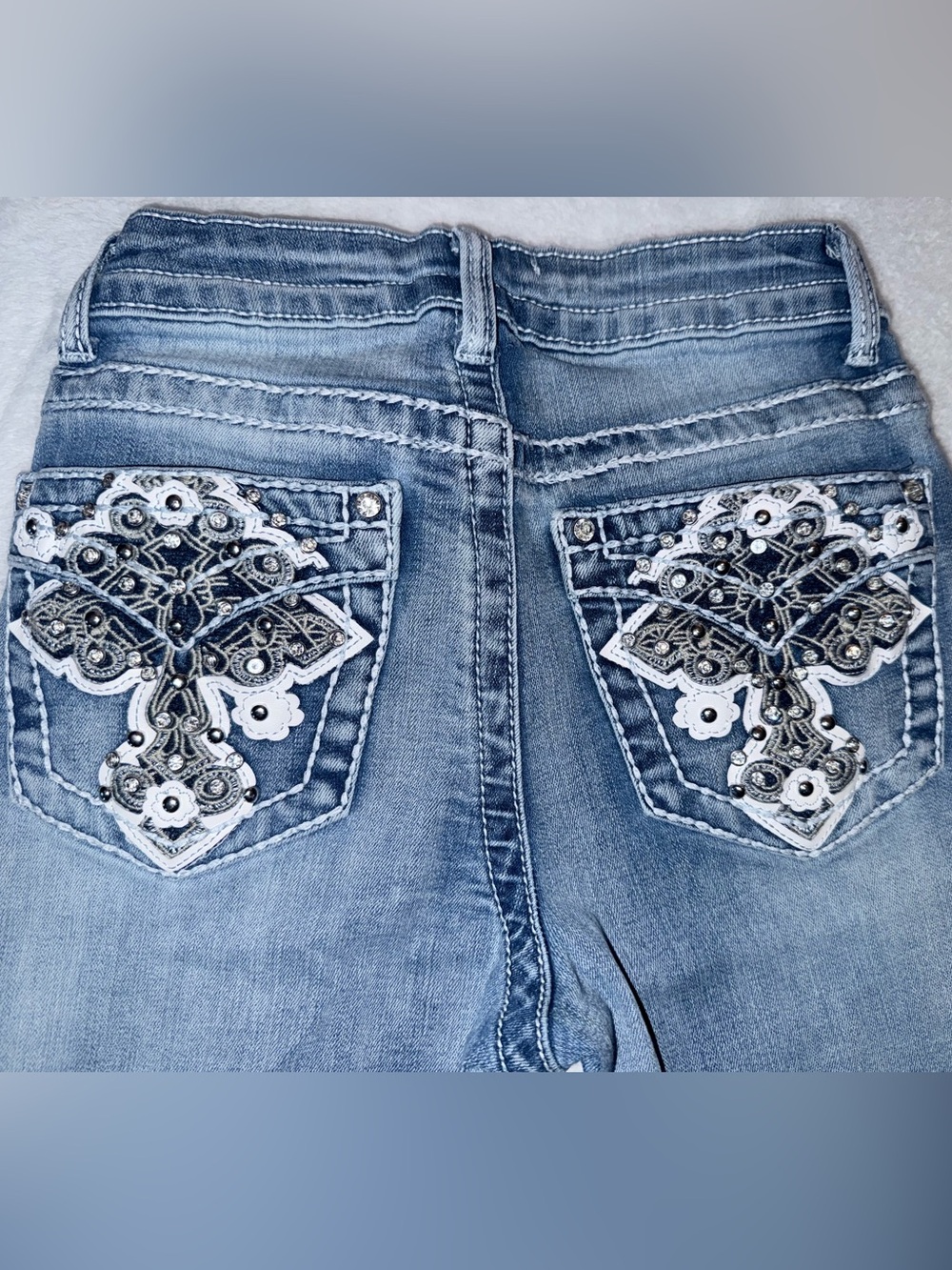 Wallflower Light Blue Boot Cut Jeans with Embellished Back Pockets